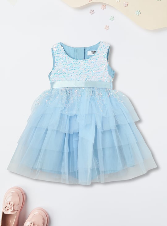 Girls Sequinned Tiered Dress