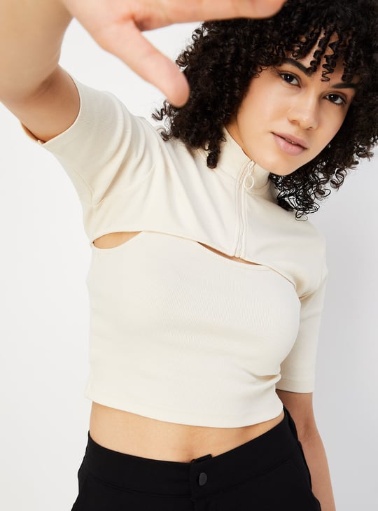 Women Ribbed Layered Crop Top