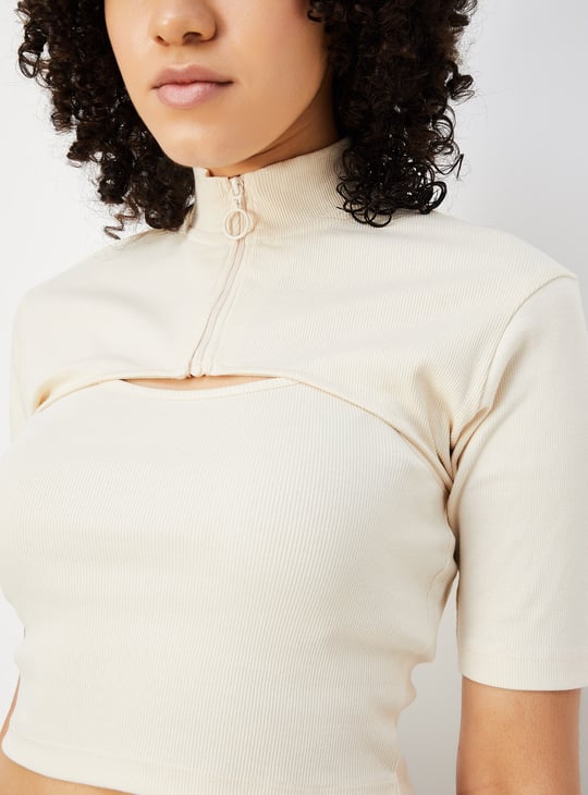 Women Ribbed Layered Crop Top