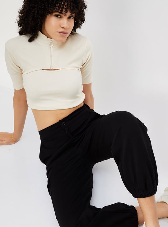 Women Ribbed Layered Crop Top