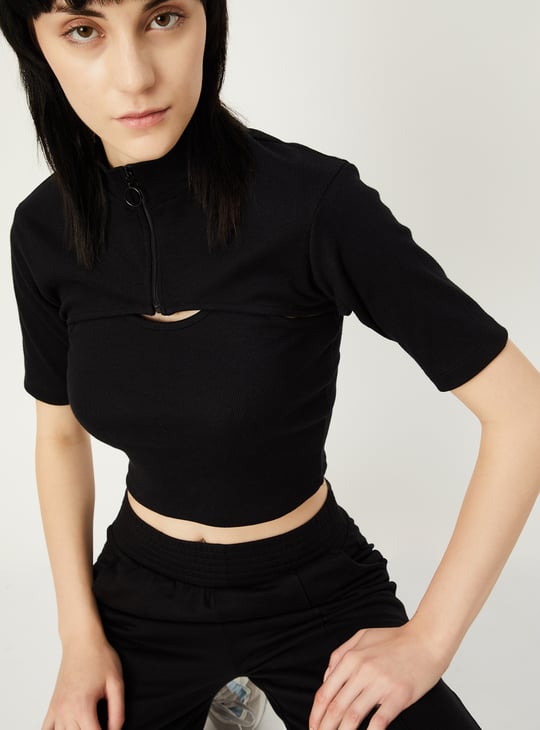 Women Ribbed Layered Crop Top