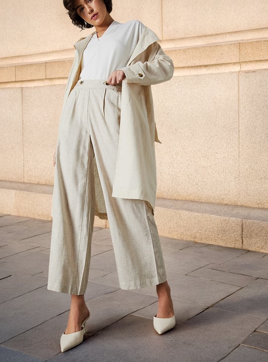 Women Solid Wide Leg Trousers