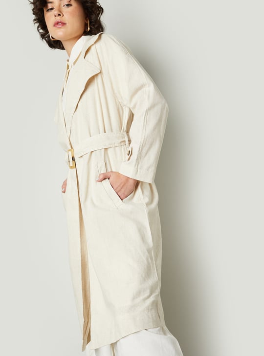 Women Solid Trench Coat with Belt