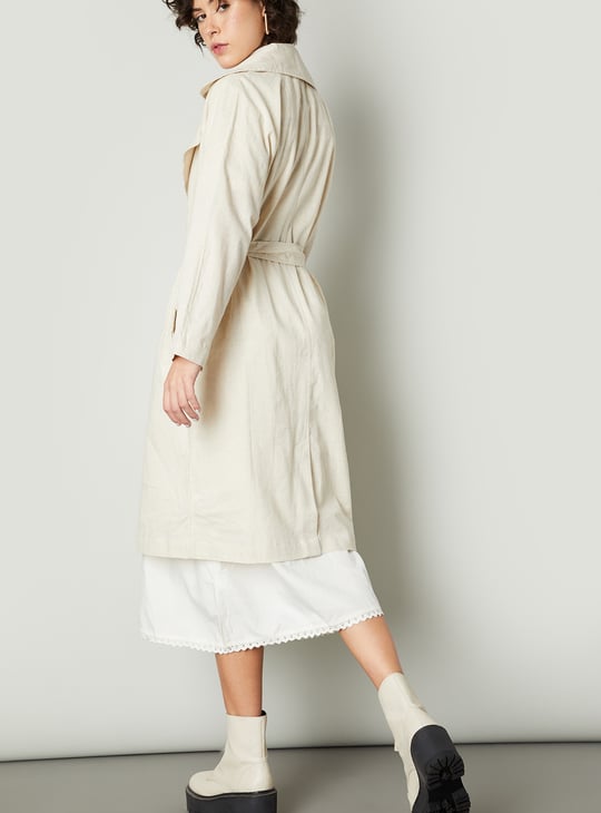 Women Solid Trench Coat with Belt