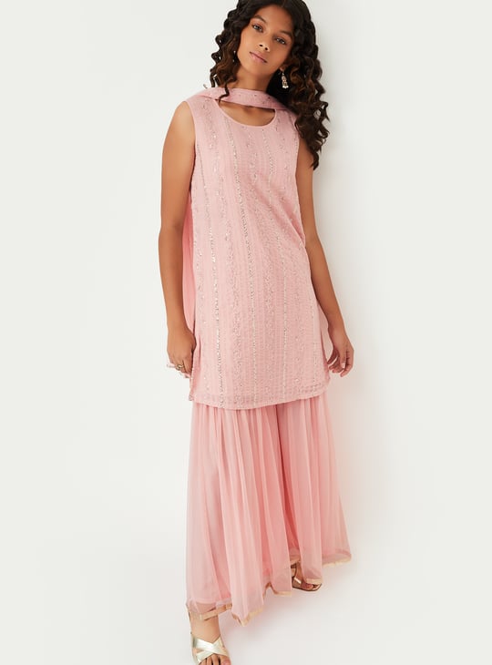 Girls Embroidered Sharara Set