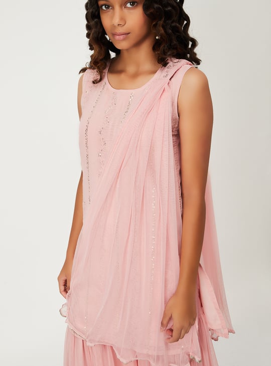 Girls Embroidered Sharara Set