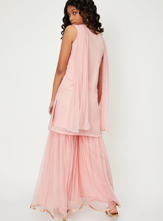 Girls Embroidered Sharara Set