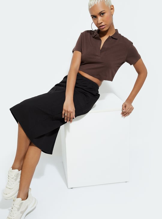 URB_N Women Solid Cropped Polo T-shirt
