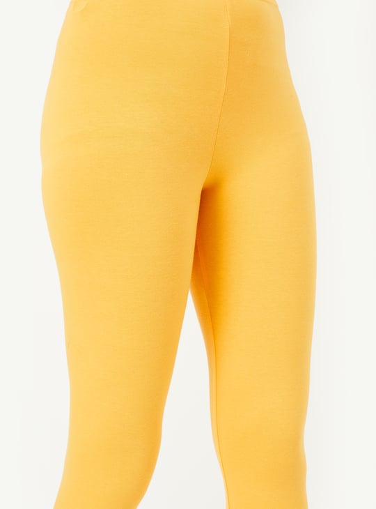 Women Solid Ankle-Length Leggings Yellow Solid