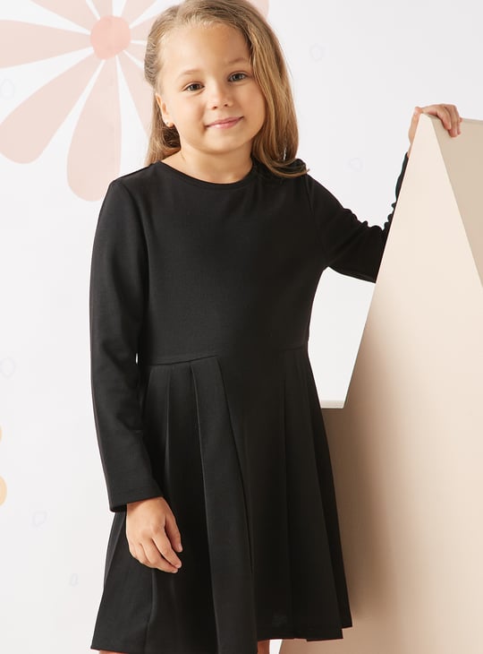 Girls Solid Pleated Dress