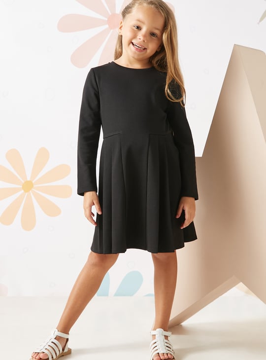 Girls Solid Pleated Dress