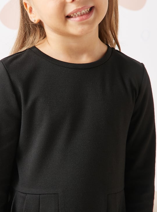 Girls Solid Pleated Dress