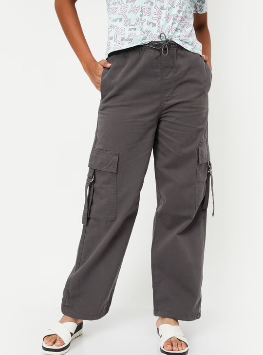 Girls Solid Drawcord Waist Cargos