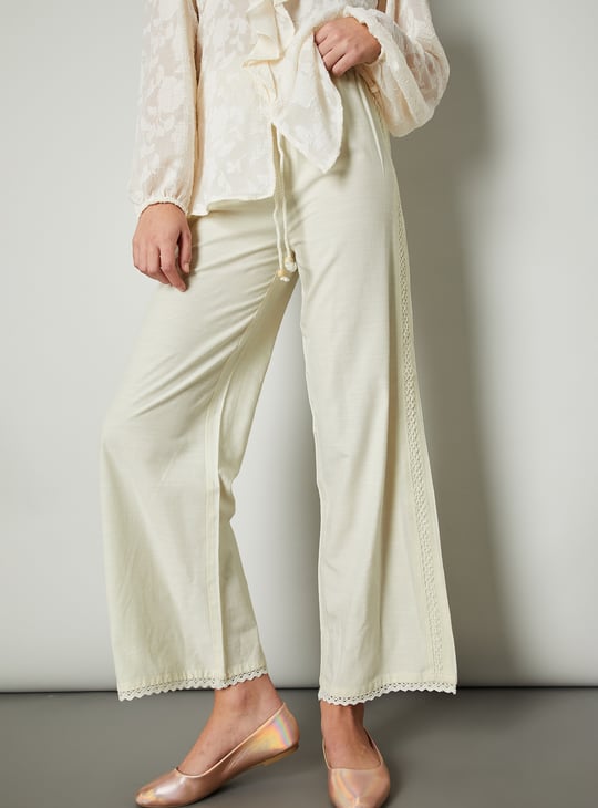 Women Lace Inset Wide Leg Trousers