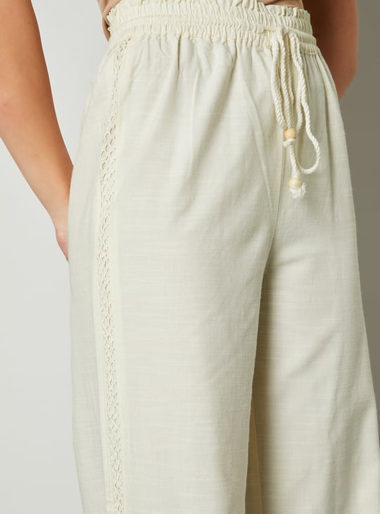 Women Lace Inset Wide Leg Trousers