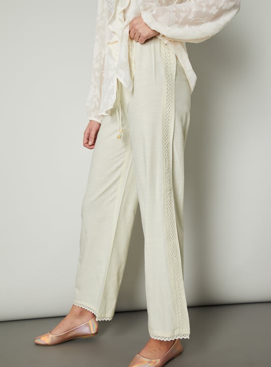 Women Lace Inset Wide Leg Trousers