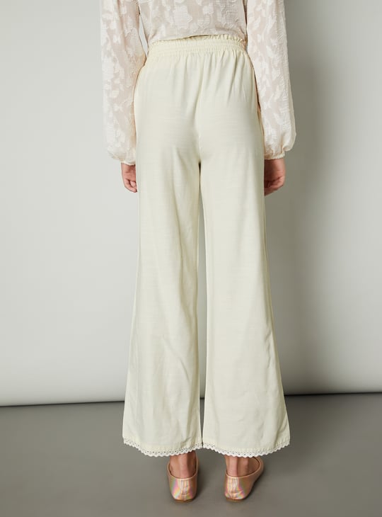 Women Lace Inset Wide Leg Trousers