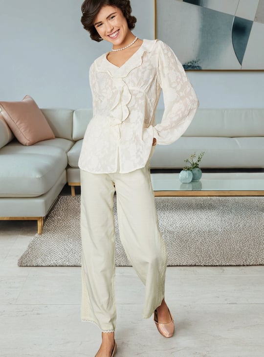 Women Lace Inset Wide Leg Trousers