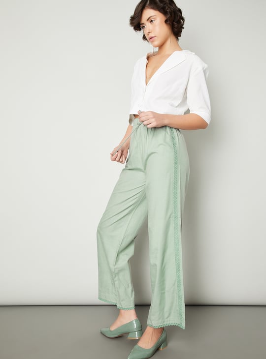 Women Lace Inset Wide Leg Trousers