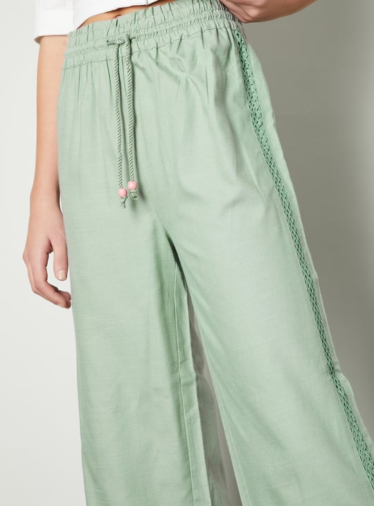 Women Lace Inset Wide Leg Trousers