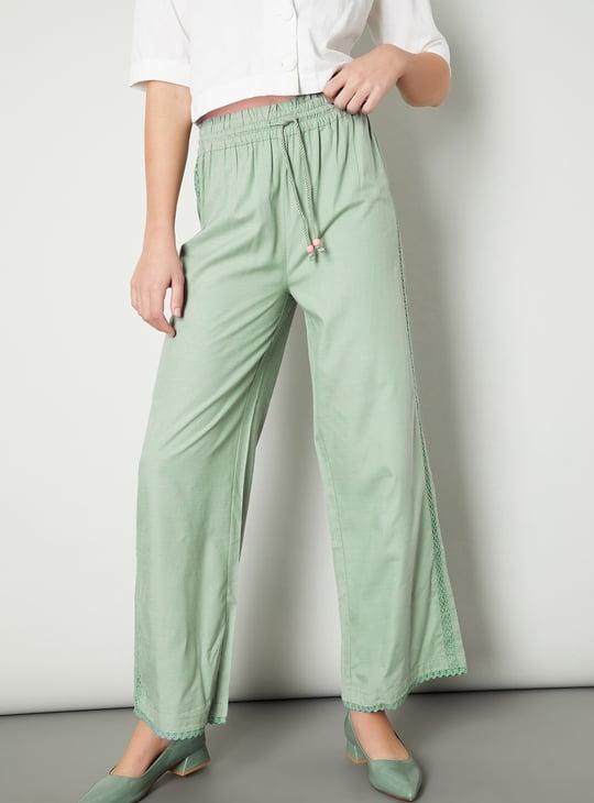 Women Lace Inset Wide Leg Trousers