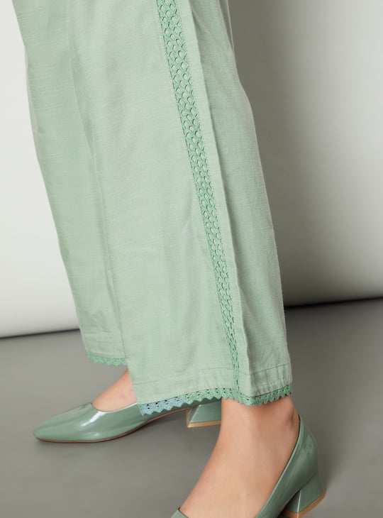 Women Lace Inset Wide Leg Trousers