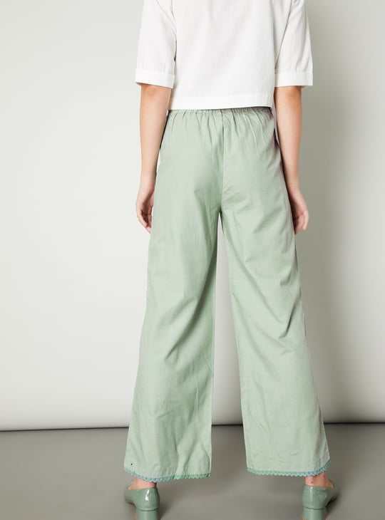 Women Lace Inset Wide Leg Trousers