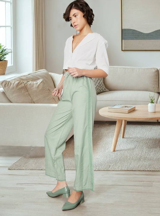 Women Lace Inset Wide Leg Trousers