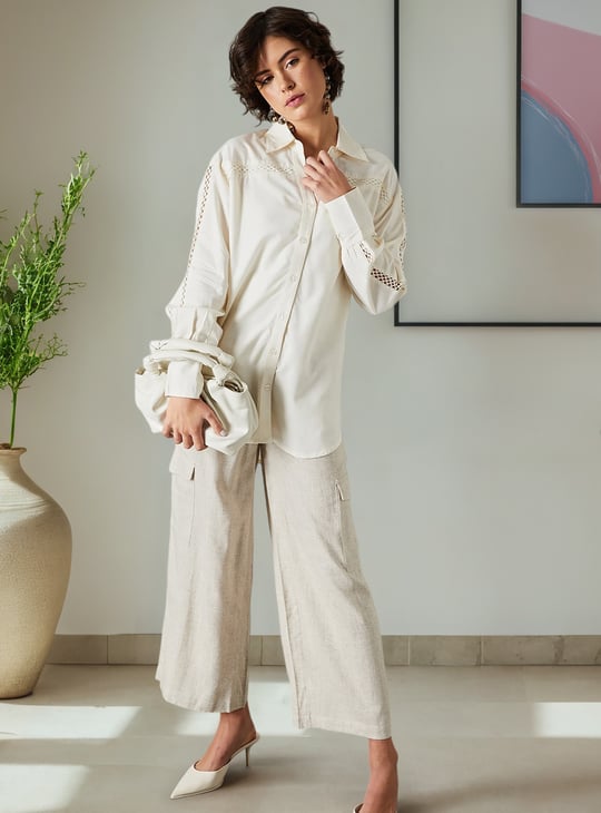 Women Oversized Lace Insert Shirt