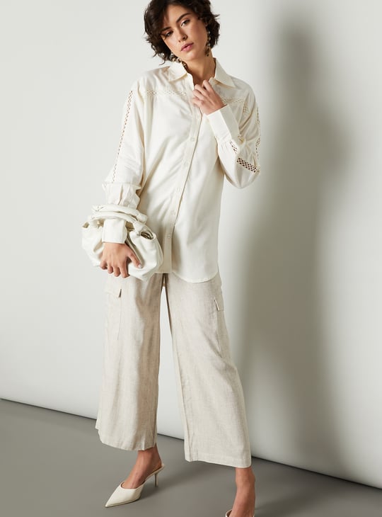 Women Oversized Lace Insert Shirt