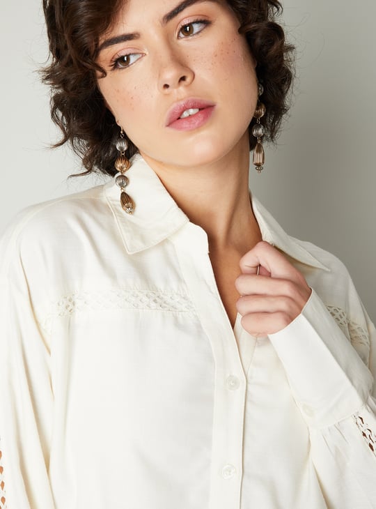 Women Oversized Lace Insert Shirt