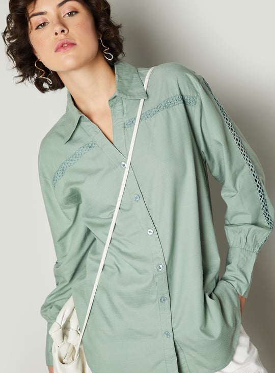 Women Oversized Lace Insert Shirt