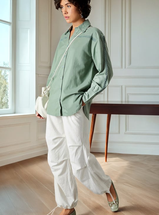 Women Oversized Lace Insert Shirt