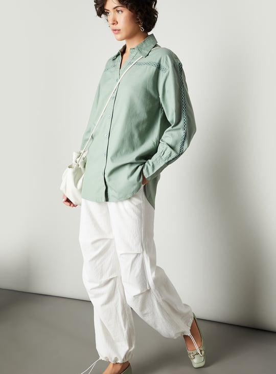 Women Oversized Lace Insert Shirt