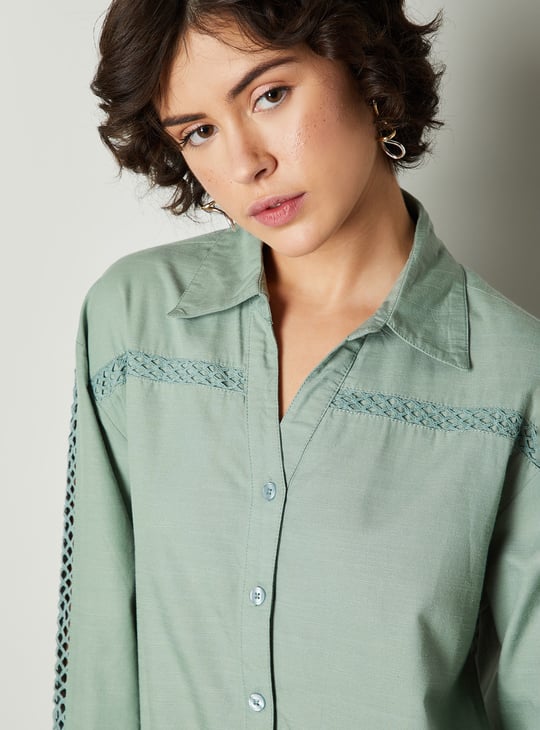 Women Oversized Lace Insert Shirt