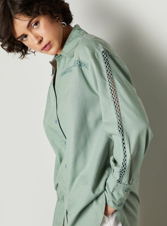 Women Oversized Lace Insert Shirt