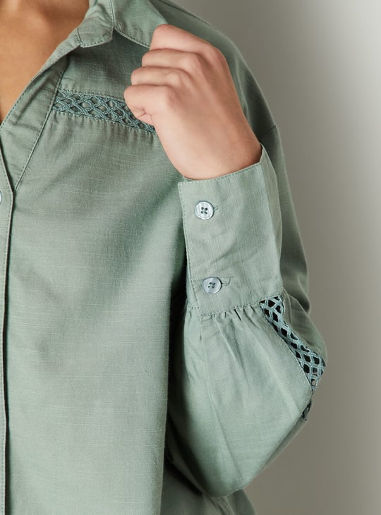 Women Oversized Lace Insert Shirt