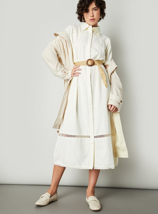 Women Solid Belted Shirt Dress