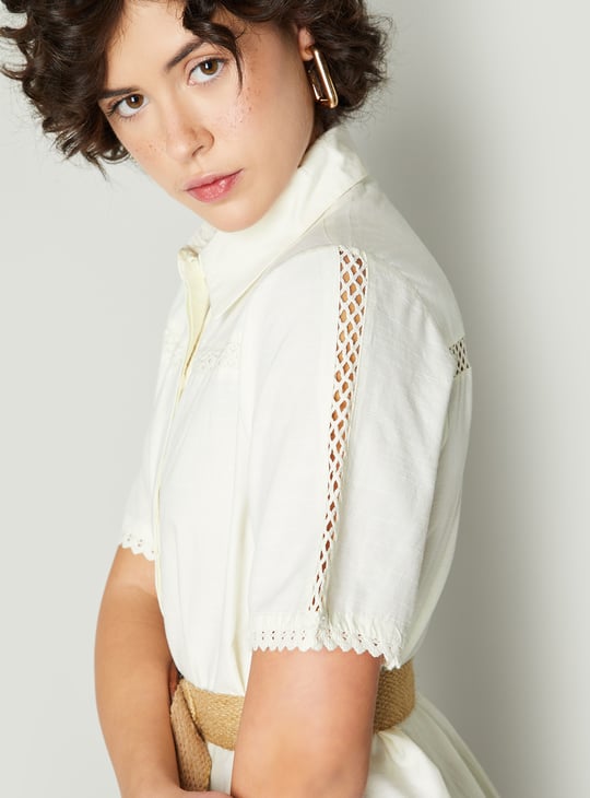 Women Solid Belted Shirt Dress