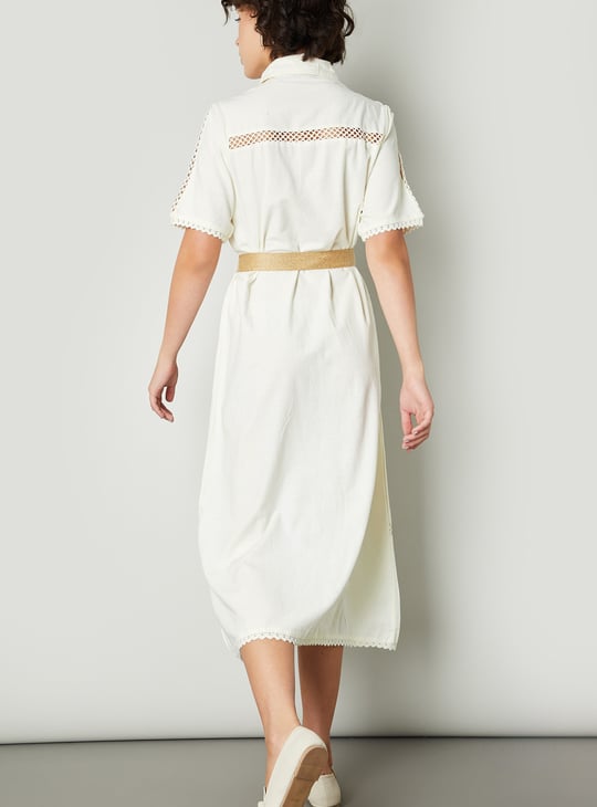 Women Solid Belted Shirt Dress