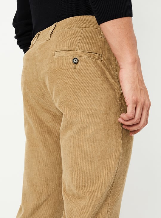 Men Slim Fit Corduroy Flexi Waist Chinos | Brown | Chinos 