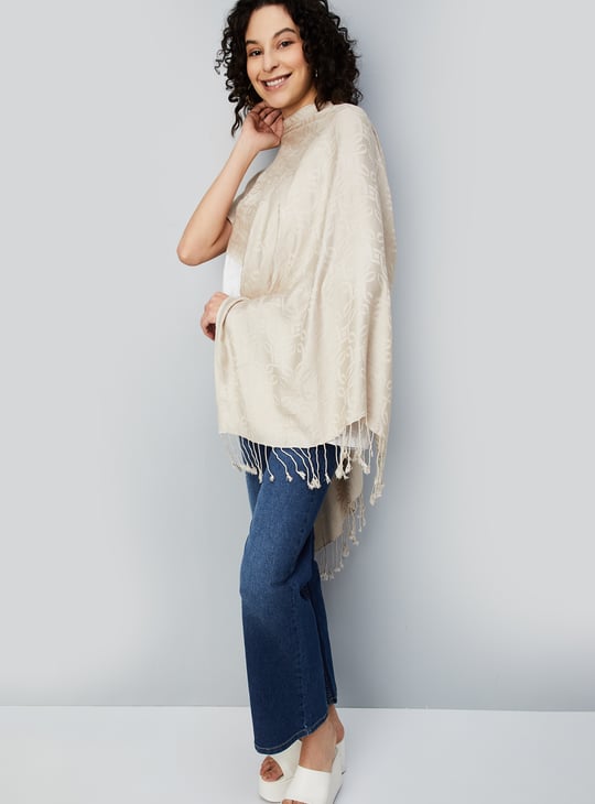 Women Jacquard Scarf with Tassel Trim