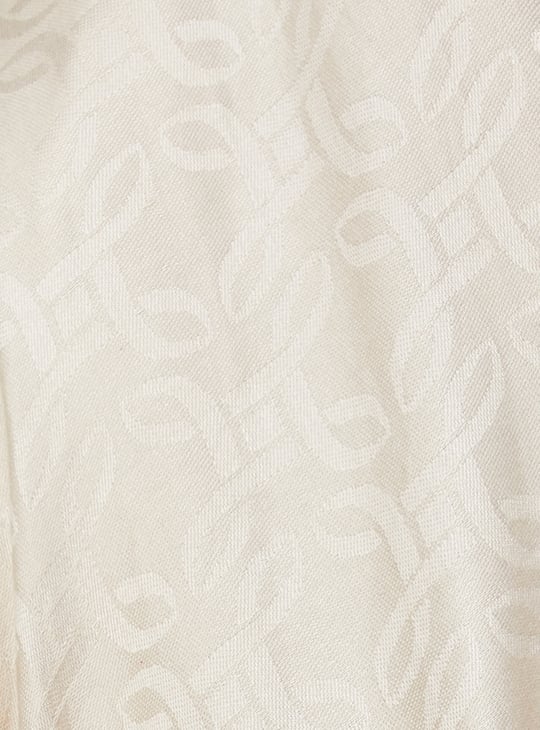 Women Jacquard Scarf with Tassel Trim