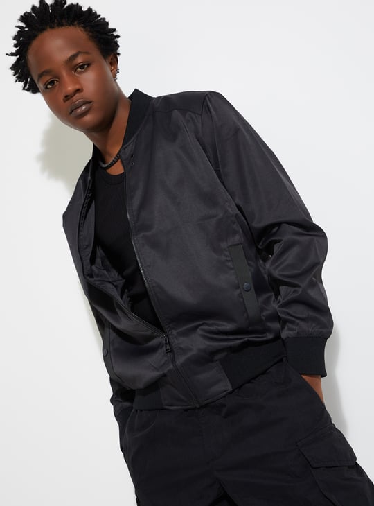 URB_N Men Solid Bomber Jacket | Black | Bomber Jacket