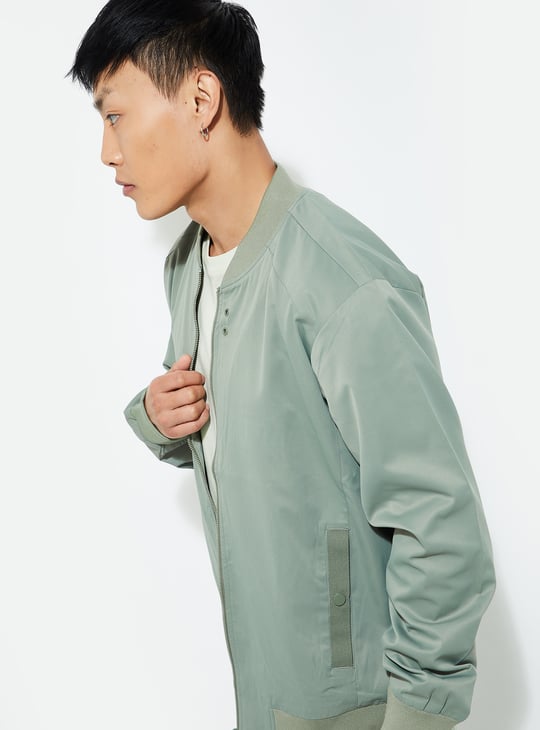 URB_N Men Solid Bomber Jacket Green Bomber Jacket