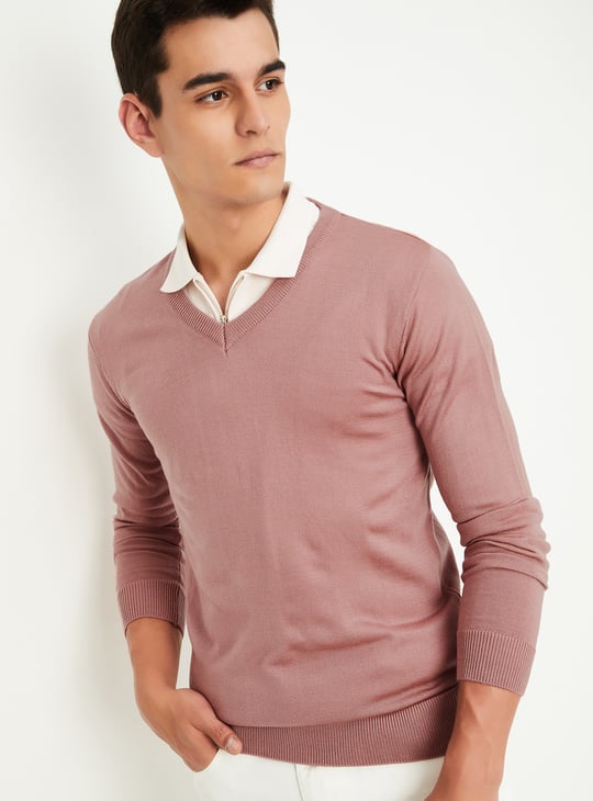Men Solid V-Neck Sweater V-Neck