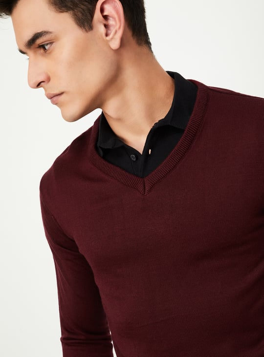 Men Solid V-Neck Sweater