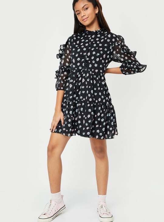 Girls Floral Print Tiered Dress