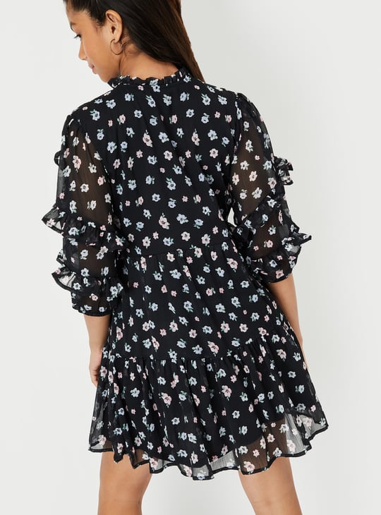 Girls Floral Print Tiered Dress