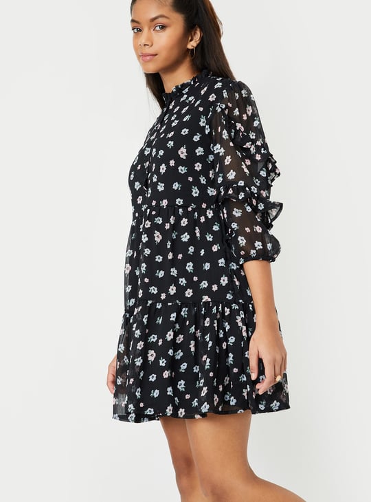 Girls Floral Print Tiered Dress